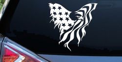 Tattered American Flag Draped Bald Eagle Patriotic Car or Truck Window Decal Sticker