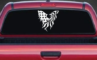 Tattered American Flag Draped Bald Eagle Patriotic Car or Truck Window Decal Sticker