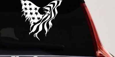 Tattered American Flag Draped Bald Eagle Patriotic Car or Truck Window Vinyl Decal Sticker