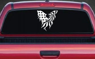 Tattered American Flag Draped Bald Eagle Patriotic Car or Truck Window Decal Sticker