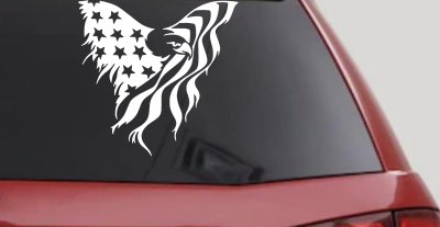 Tattered American Flag Draped Bald Eagle Patriotic Car or Truck Window Vinyl Decal Sticker