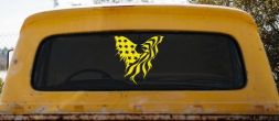 Tattered American Flag Draped Bald Eagle Patriotic Car or Truck Window Decal Sticker (Yellow)