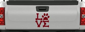 Dog Bones Love with Paw Animals Car or Truck Window Vinyl Decal Sticker (Burgundy)