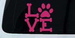 Dog Bones Love with Paw Animals Car or Truck Window Decal Sticker (Hot Pink)
