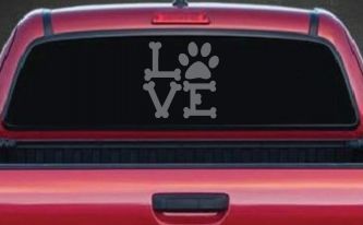 Dog Bones Love with Paw Animals Car or Truck Window Vinyl Decal Sticker (Silver)
