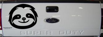 Cute Sloth Smiling Face Car or Truck Window Decal Sticker (Black)