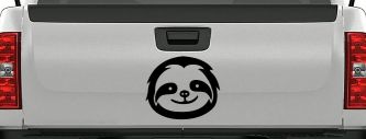 Cute Sloth Smiling Face Car or Truck Window Decal Sticker (Black)