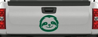 Cute Sloth Smiling Face Car or Truck Window Vinyl Decal Sticker (Dark Green)
