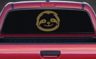 Cute Sloth Smiling Face Car or Truck Window Decal Sticker (Gold)