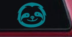 Cute Sloth Smiling Face Car or Truck Window Vinyl Decal Sticker (Turquoise Blue)