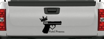 Pistol Princess with Crown and Gun for Women Girl Guns Car or Truck Window Vinyl Decal Sticker (Black)