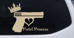 Pistol Princess with Crown and Gun for Women Girl Guns Car or Truck Window Decal Sticker (Desert Sand)