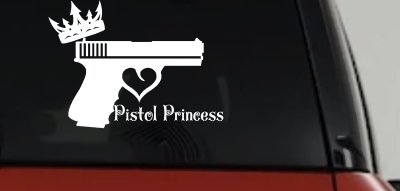 Pistol Princess with Crown and Gun for Women Girl Guns Car or Truck Window Vinyl Decal Sticker