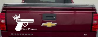 Pistol Princess with Crown and Gun for Women Girl Guns Car or Truck Window Decal Sticker (White)