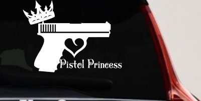 Pistol Princess with Crown and Gun for Women Girl Guns Car or Truck Window Vinyl Decal Sticker
