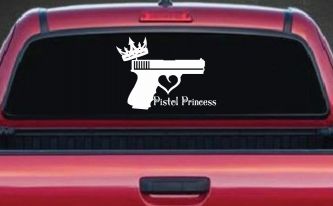 Pistol Princess with Crown and Gun for Women Girl Guns Car or Truck Window Decal Sticker