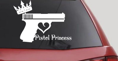 Pistol Princess with Crown and Gun for Women Girl Guns Car or Truck Window Vinyl Decal Sticker