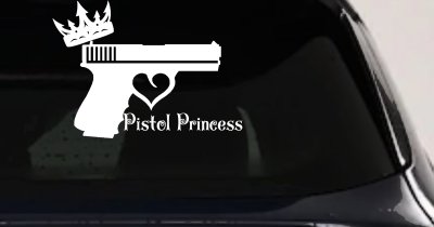Pistol Princess with Crown and Gun for Women Girl Guns Car or Truck Window Vinyl Decal Sticker