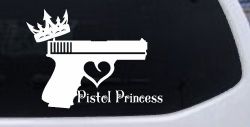 Pistol Princess with Crown and Gun for Women Girl Guns Car or Truck Window Decal Sticker