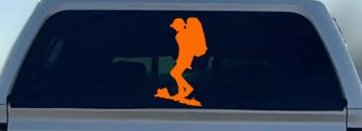 Hiker With Backpack Hiking Car or Truck Window Decal Sticker (Orange)