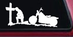 Christian Biker Kneeling at The Cross Car or Truck Window Decal Sticker