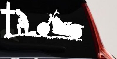 Christian Biker Kneeling at The Cross Car or Truck Window Vinyl Decal Sticker