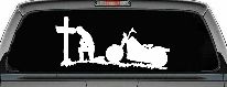 Christian Biker Kneeling at The Cross Car or Truck Window Decal Sticker