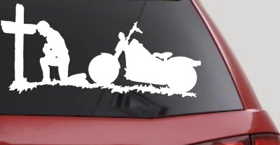 Christian Biker Kneeling at The Cross Car or Truck Window Vinyl Decal Sticker