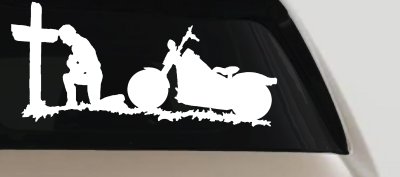 Christian Biker Kneeling at The Cross Car or Truck Window Vinyl Decal Sticker