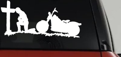 Christian Biker Kneeling at The Cross Car or Truck Window Vinyl Decal Sticker