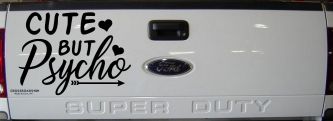 Cute But Psycho Hearts and Arrow Funny Car or Truck Window Decal Sticker (Black)
