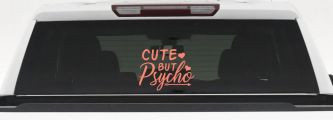 Cute But Psycho Hearts and Arrow Funny Car or Truck Window Decal Sticker (Coral)