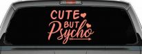 Cute But Psycho Hearts and Arrow Funny Car or Truck Window Decal Sticker (Coral)