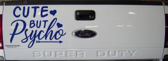 Cute But Psycho Hearts and Arrow Funny Car or Truck Window Decal Sticker (Navy)