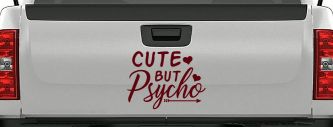 Cute But Psycho Hearts and Arrow Funny Car or Truck Window Decal Sticker (Purple Red)