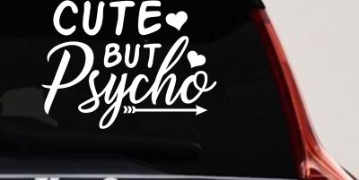 Cute But Psycho Hearts and Arrow Funny Car or Truck Window Vinyl Decal Sticker