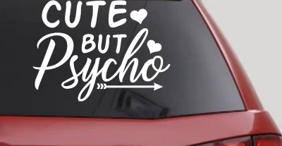 Cute But Psycho Hearts and Arrow Funny Car or Truck Window Vinyl Decal Sticker
