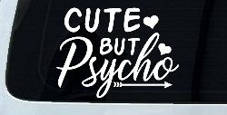 Cute But Psycho Hearts and Arrow Funny Car or Truck Window Decal Sticker
