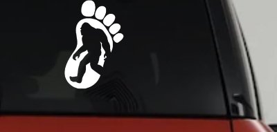 Bigfoot Sasquatch In Bigfoot Print Car or Truck Window Vinyl Decal Sticker