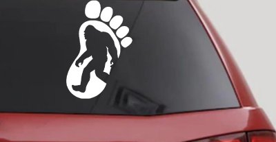 Bigfoot Sasquatch In Bigfoot Print Car or Truck Window Vinyl Decal Sticker