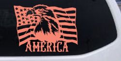 Bald Eagle Over The American Flag Patriotic Car or Truck Window Decal Sticker (Coral)