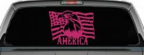 Bald Eagle Over The American Flag Patriotic Car or Truck Window Decal Sticker (Hot Pink)