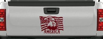 Bald Eagle Over The American Flag Patriotic Car or Truck Window Decal Sticker (Purple Red)