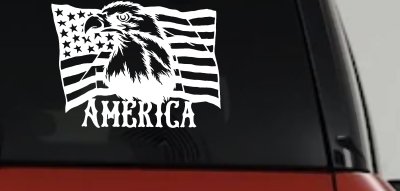 Bald Eagle Over The American Flag Patriotic Car or Truck Window Vinyl Decal Sticker