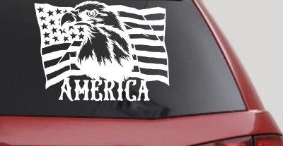 Bald Eagle Over The American Flag Patriotic Car or Truck Window Vinyl Decal Sticker