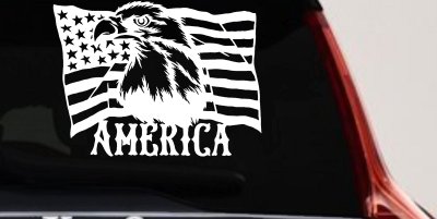 Bald Eagle Over The American Flag Patriotic Car or Truck Window Vinyl Decal Sticker