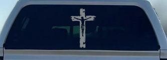 Jesus on the Cross Christian Car or Truck Window Decal Sticker (Telegrey)