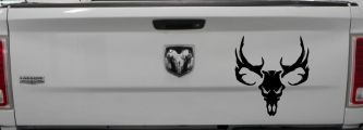 Tribal Buck Deer Skull with Huge Horns and Rack Hunting Car or Truck Window Decal Sticker (Matte Black)