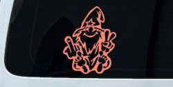Wizard Shooting Bird and Giving Peace Sign Funny Car or Truck Window Decal Sticker (Coral)