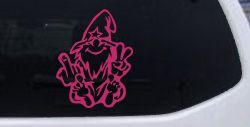 Wizard Shooting Bird and Giving Peace Sign Funny Car or Truck Window Decal Sticker (Hot Pink)